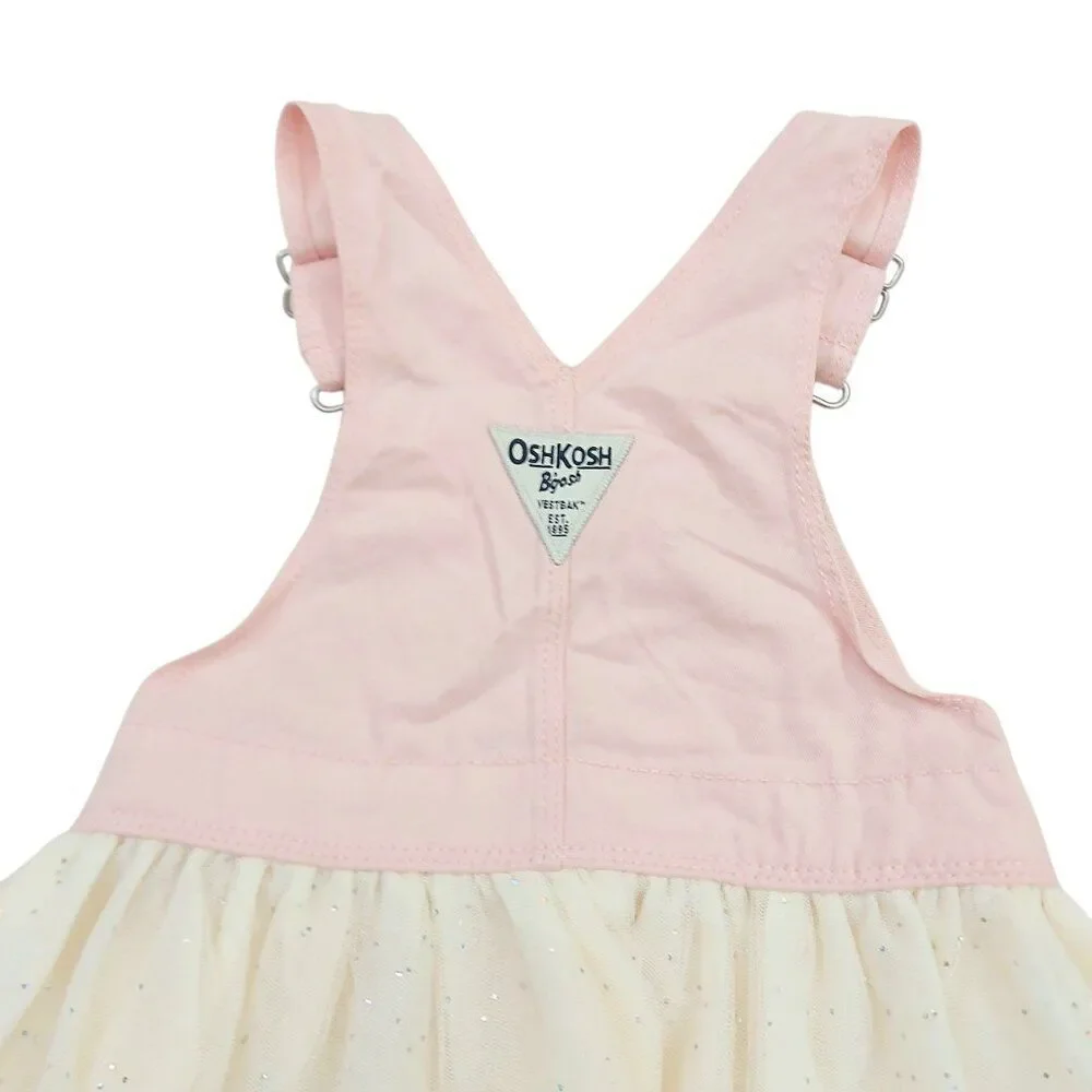 Oshkosh B'gosh Dress Baby 18 Months Pink Cream 100% Cotton Lined Tulle Unicorn